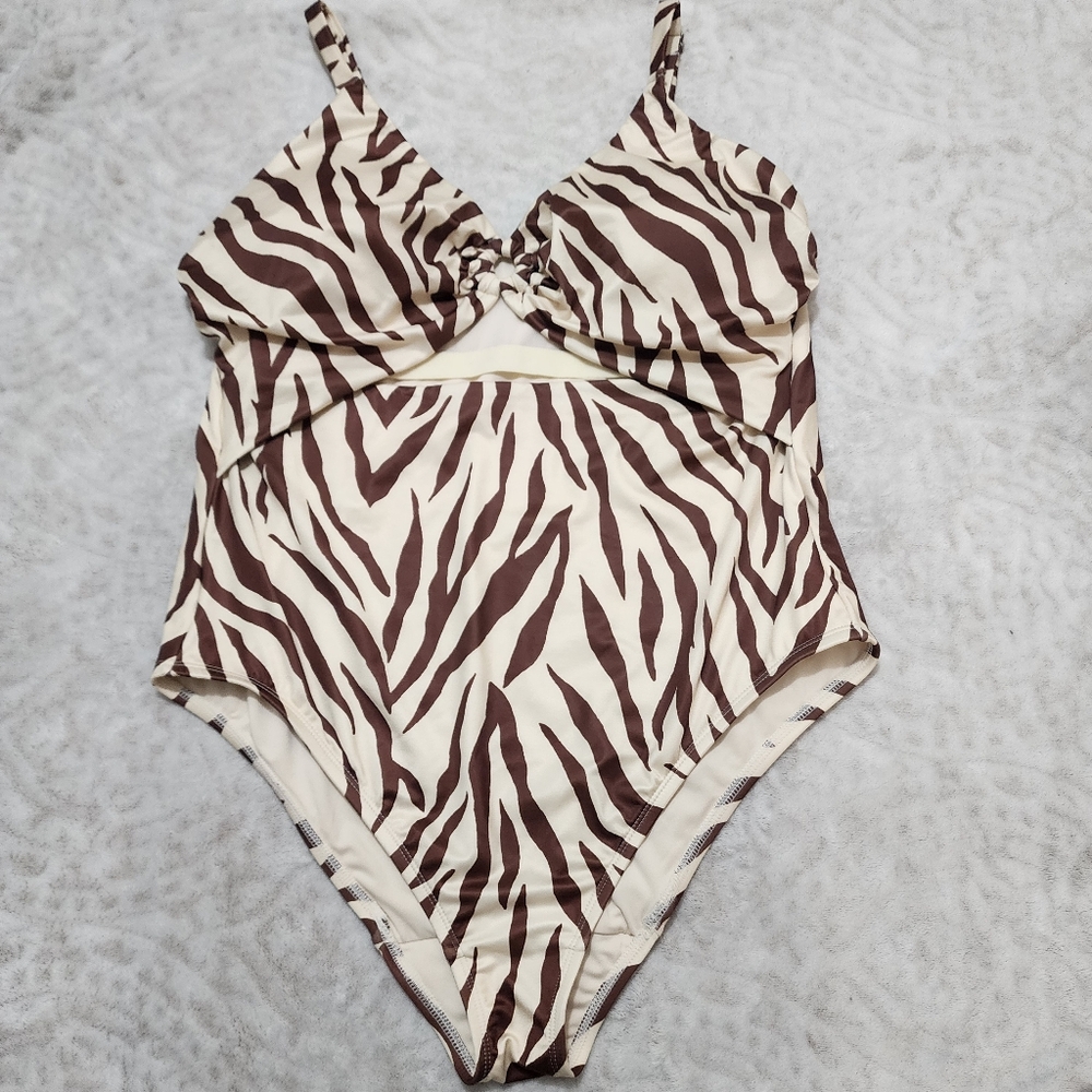 Cacique Lightly Lined No-Wire  One Piece Zebra Print Swimsuit Sz 18 - Picture 2 of 16